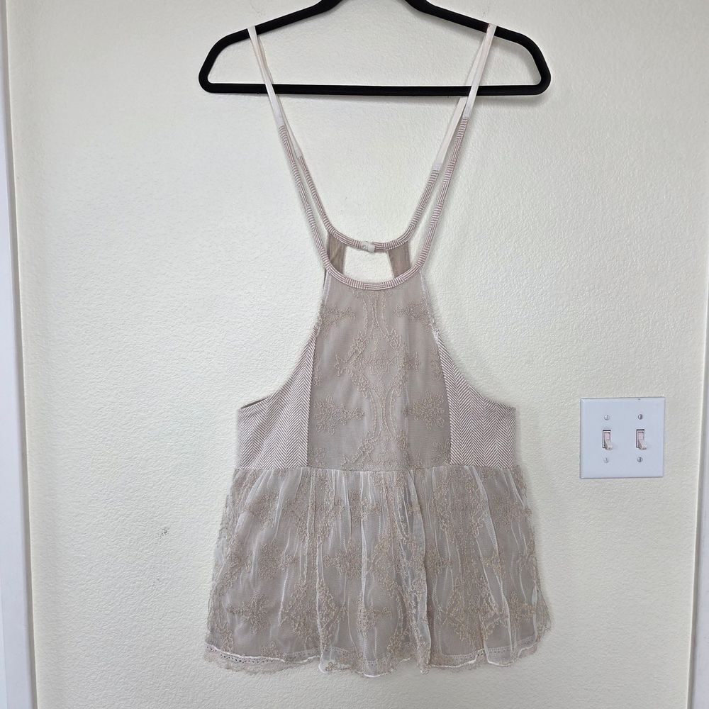 Free People Lace Halter Beige Halter Top Boho Peplum Size XS Crochet